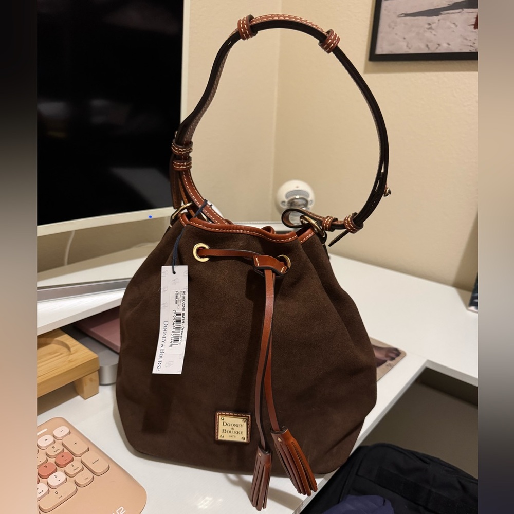 Dooney & Bourke Brown Suede Drawstring Shoulder Bag
